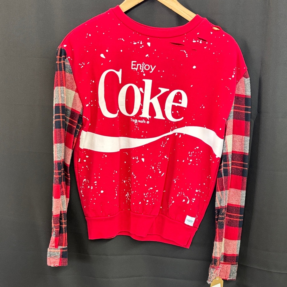 Coca-Cola Red Plaid Sleeve Sweatshirt by “Jagged Threads”